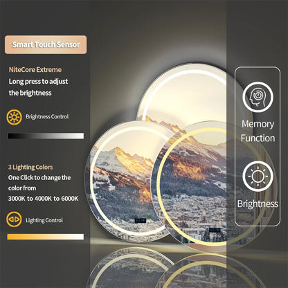 round Bathroom Mirror with Dual Bluetooth Speakers Anti-Fog Lighted Shower Vanity Mirror with Time Weather Display